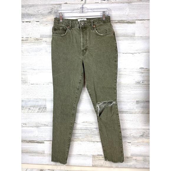 We The Free Women’s 28 Green Button Fly Distressed Medium Weight Denim Jeans - Picture 1 of 6